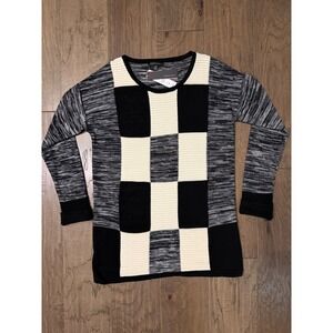 NWT Parkhurst Womens Checkerboard Colorblock Cotton Knit Sweater Black Size M